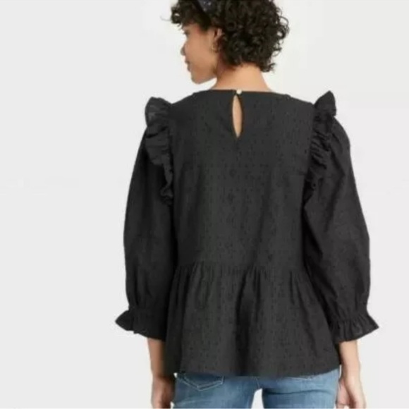 Eyelet lace peplum top with ruffle detail - Picture 2 of 4